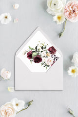 Blush and Burgundy Floral Wedding Invitation Envelope Liners