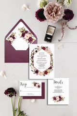 Burgundy and Blush Floral Wedding Invitation Suite Digital Download