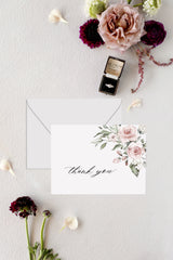 Dusty Rose Floral Wedding Thank You Card