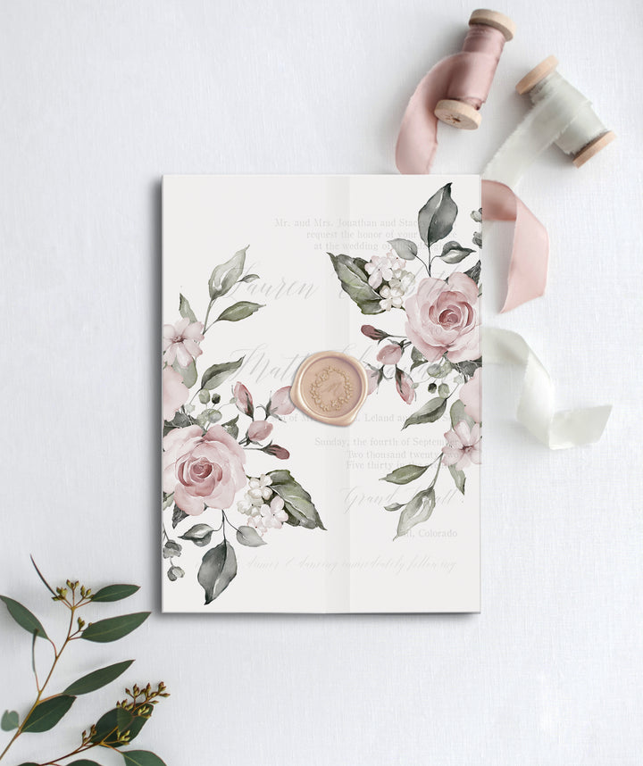 Pink Rose Vellum Jacket, 5x7 Printed Vellum Paper, Vellum Invitation, Vellum  Wrap, Blush Rose Floral Printed Wrap for DIY Invitations 