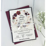 burgundy floral wedding invitation, marsala wedding