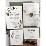 white floral vellum wedding invitation
