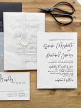 Classic Black and White Vellum, Letterpress Wedding Invitation