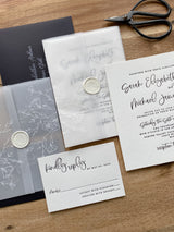 Classic Black and White Vellum, Letterpress Wedding Invitation