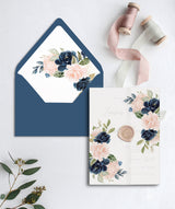 Instant Download Wedding Invitation Vellum Wrap, Wedding Invitation Jacket, Printable Vellum, Navy Blue and Blush floral Wedding Invitation