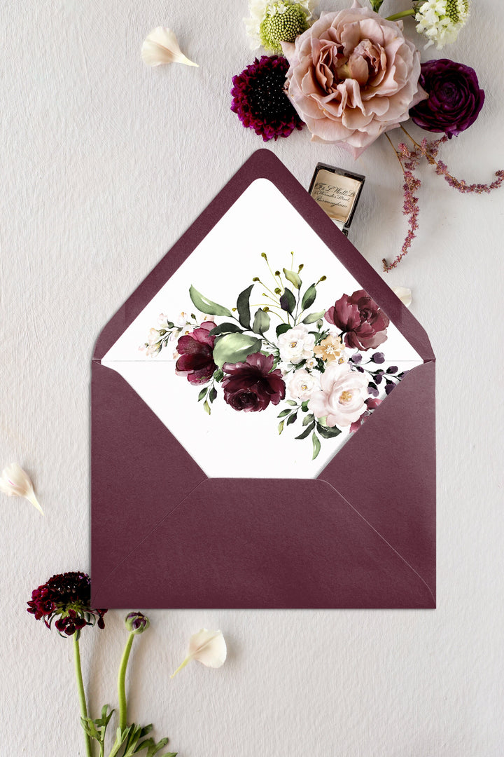 Burgundy and Blush Floral Vellum Wedding Invitation - Cotton Willow Design  Co.