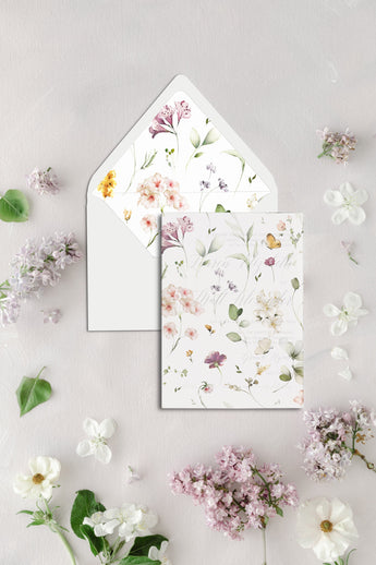 Printable Envelope Liner and Invitation Wrap, instant download Rustic summer wildflower Invitation Jacket, Envelope Liners, Printable Vellum