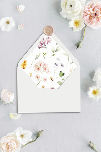 Instant Download, Wedding Invitation Envelope Liner, Printable Envelope Liner, Wildflower Fall Summer Botanical Wedding Invitation, Rustic