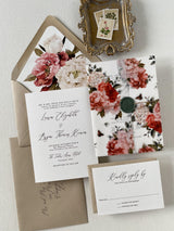 Vintage Floral Vellum Wrap and Wax Seal Wedding Invitation Set