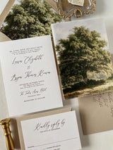 Rustic Oak Tree Wedding Invitation with Vellum Wrap and Twine