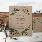 Rustic Wedding Invitation, Greenery, Kraft