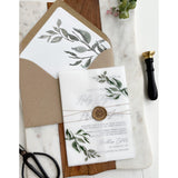 Greenery, Letterpress Wedding Invitation with Vellum Wrap