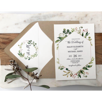 Rustic Wedding Invitation, Greenery, Kraft