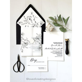 Classic Letterpress Wedding Invitation with Vellum Band