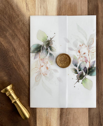 Greenery and Gold Vellum Wrap Jacket for DIY Wedding Invitation