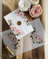 Blush Floral and Gold Wax Seal Vellum Wrap Jacket for DIY Wedding Invitation
