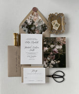 Vintage Floral Wedding Invitation with Vellum Wrap and Twine