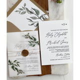 Greenery, Letterpress Wedding Invitation with Vellum Wrap