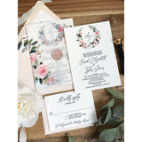 Blush Floral Letterpress Wedding Invitation with Vellum wrap
