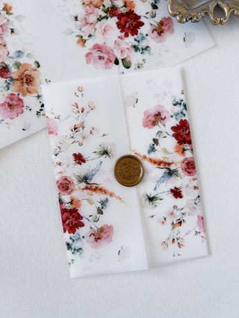 Wildflower Botanical  Vellum Wrap Jacket for DIY Wedding Invitation