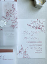 Dusty Rose Botanical Vellum Wedding Invitation Suite