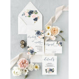 Blush and Navy Floral Wedding Invitation