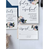 Blush and Navy Floral Wedding Invitation