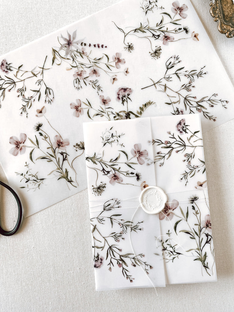 Wildflower Vellum Wrap Jacket for DIY Wedding Invitation Cotton