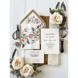 Dusty Rose Floral Wedding Invitation, Vellum Wrap