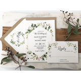 Rustic Wedding Invitation, Greenery, Kraft