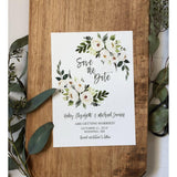 White Floral Save the Date Card with Greenery