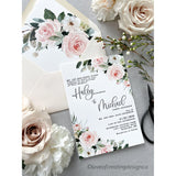 Letterpress Wedding Invitation with Blush Pink Floral