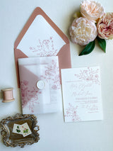 Dusty Rose Botanical Vellum Wedding Invitation Suite