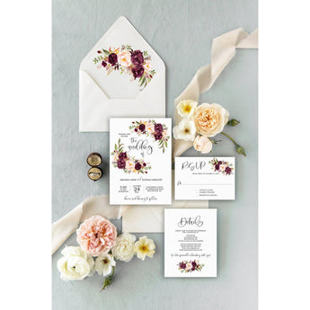 Marsala, Blush Floral Wedding Invitation