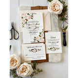 Elegant Romantic Blush Floral Letterpress Wedding Invitation Set
