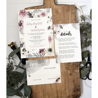 Elegant Wedding Invitation, Bohemian, Pink Floral