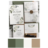 Greenery, Rustic Floral Wedding Invitation Wrapped with Vellum