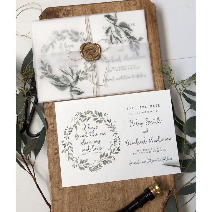 Rustic Greenery Vellum Wrap Wedding Invitation - Cotton Willow Design Co.