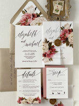 Rustic, Vintage Vellum Wrap and Wax Seal Wedding Invitation Set