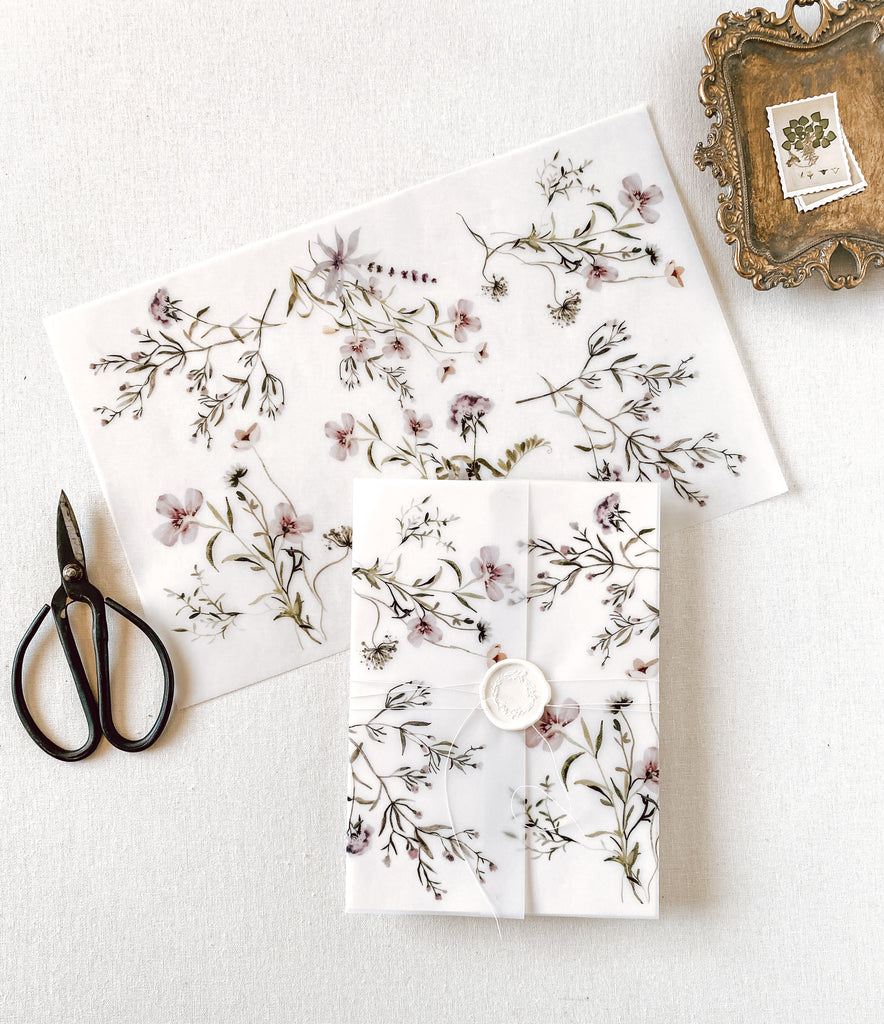 Wildflower Vellum Wrap Jacket for DIY Wedding Invitation Cotton