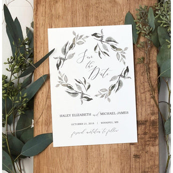 Wedding Save the Date Card, Greenery