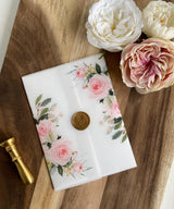 Blush Floral and Gold Wax Seal Vellum Wrap Jacket for DIY Wedding Invitation
