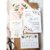Elegant Blush Pink Floral Wedding Invitation, silk ribbon