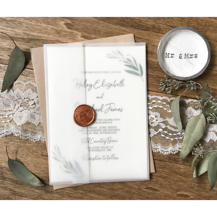 Modern Wedding Invitation, Greenery, Wax sealed-Wedding Invitation Suite-Love of Creating Design Co.