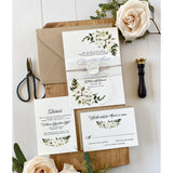 White Floral Letterpress Wedding Invitation Set