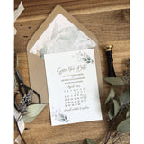 Letterpress Save the Date Card, Greenery Save the Date