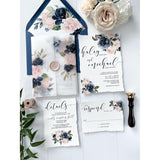 Navy and Blush Floral Translucent Wedding Invitation