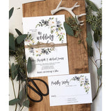 rustic dusty blue floral wedding invitation