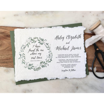 Handmade Cotton Greenery Wedding Invitation-Wedding Invitation Suite-Love of Creating Design Co.
