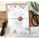 Blush Pink Floral Wedding Invitation, with Rose Gold